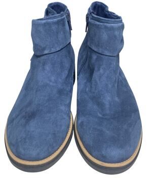 Clarks "Sharon Salon" Women's Ankle Boot, Sky Blue Suede, Side Zip, Size 7W
